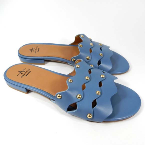 Aquatalia Torri Flat Slide SANDALS Size Blue 8.5 Leather Studded NEW $295 - Picture 2 of 6